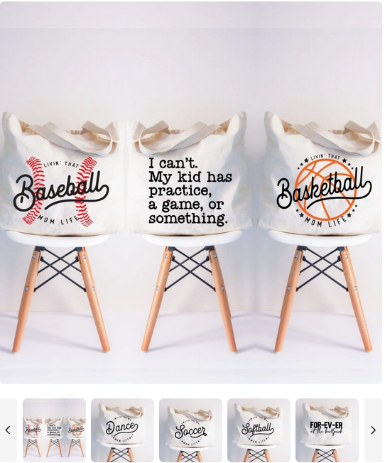 Sports Mom Totes for 14.99 (was 19.99). Kat Mango