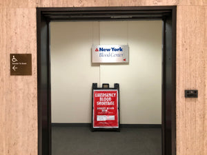 The entrance to the New York Blood Center in the MetLife Building