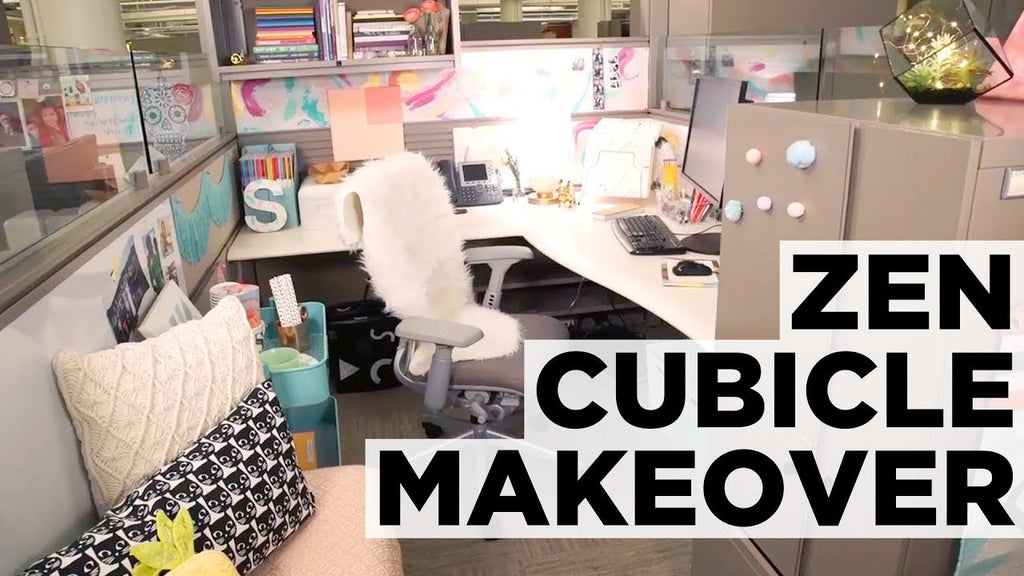 See how designer Meg Allan Cole transforms a cluttered office cube into a zen workspace with a pretty pastel color palette