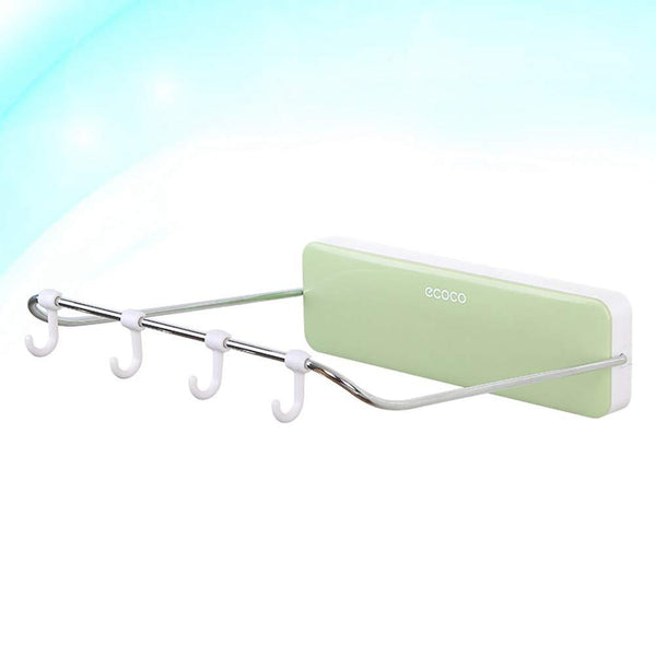 OUNONA Automatic Rebound Bathroom Wash Basin Storage Rack Foldable Dish Pan Brush Towel Shelf Hanger with 4 Hooks (Green)