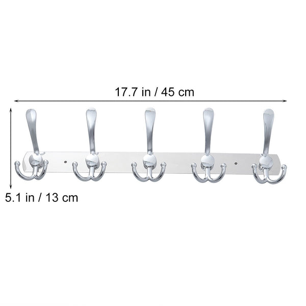 TOYMYTOY 2pcs Wall Mounted Coat Hook 2 Pack Rack with 5 Stainless Steel Hat Hanger