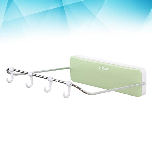 OUNONA Automatic Rebound Bathroom Wash Basin Storage Rack Foldable Dish Pan Brush Towel Shelf Hanger with 4 Hooks (Green)