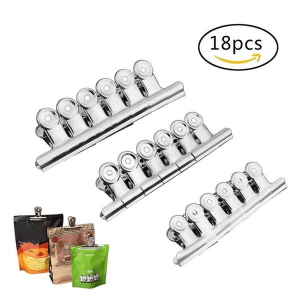 Shopline 18 Pieces Strong Clips, Heavy Duty Stainless Steel Firm Clamps for Home Food Bags, Sealed Food, Tight Sealing Multipurpose (18 Pieces)
